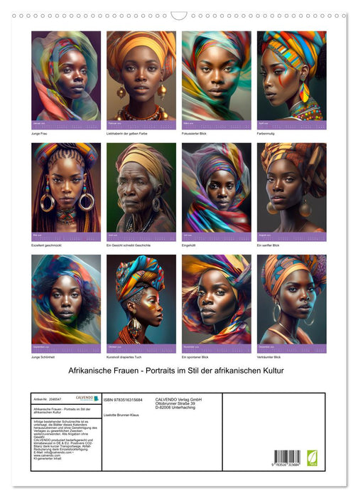 Afrikanische Frauen - Portraits im Stil der afrikanischen Kultur (CALVENDO Wandkalender 2026)