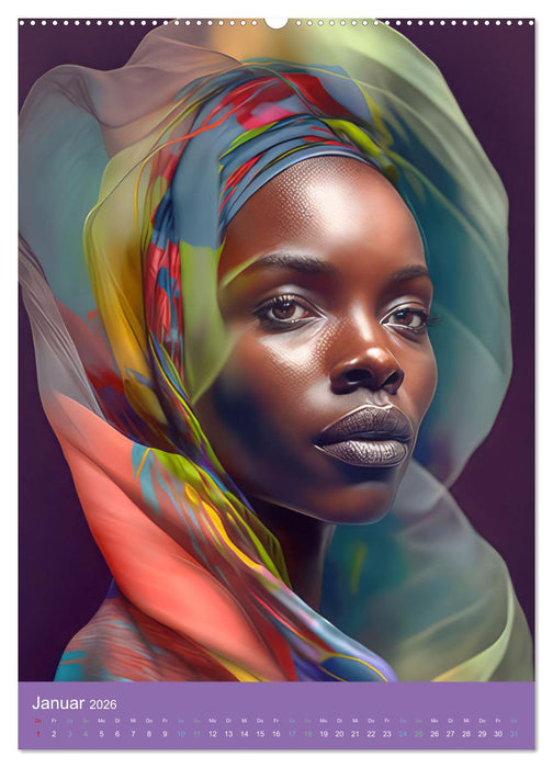 Afrikanische Frauen - Portraits im Stil der afrikanischen Kultur (CALVENDO Wandkalender 2026)