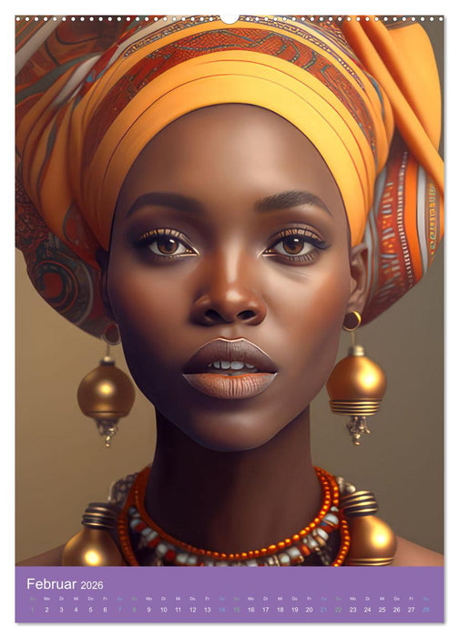 Afrikanische Frauen - Portraits im Stil der afrikanischen Kultur (CALVENDO Wandkalender 2026)