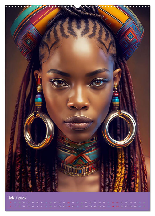 Afrikanische Frauen - Portraits im Stil der afrikanischen Kultur (CALVENDO Wandkalender 2026)