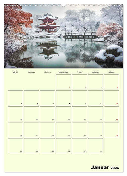 Im japanischen Garten. Zauberhafte Illustrationen (CALVENDO Premium Wandkalender 2026)