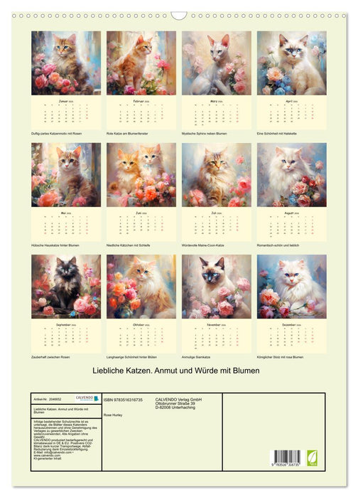 Liebliche Katzen. Anmut und Würde mit Blumen (CALVENDO Wandkalender 2026)