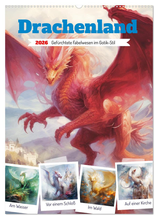 Drachenland. Gefürchtete Fabelwesen im Gotik-Stil (CALVENDO Wandkalender 2026)