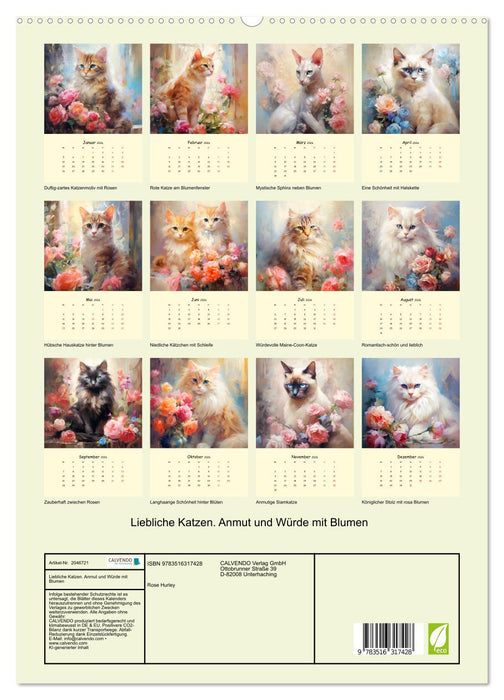 Liebliche Katzen. Anmut und Würde mit Blumen (CALVENDO Premium Wandkalender 2026)