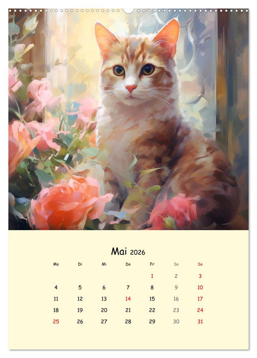 Liebliche Katzen. Anmut und Würde mit Blumen (CALVENDO Premium Wandkalender 2026)