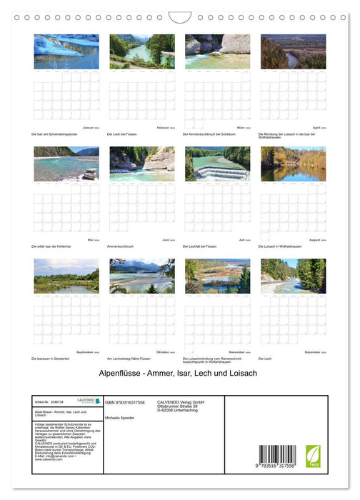 Alpenflüsse - Ammer, Isar, Lech und Loisach (CALVENDO Wandkalender 2026)