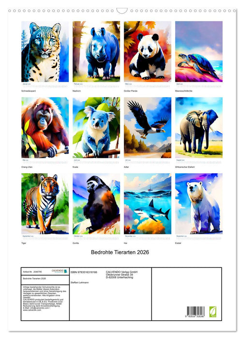 Bedrohte Tierarten 2026 (CALVENDO Wandkalender 2026)