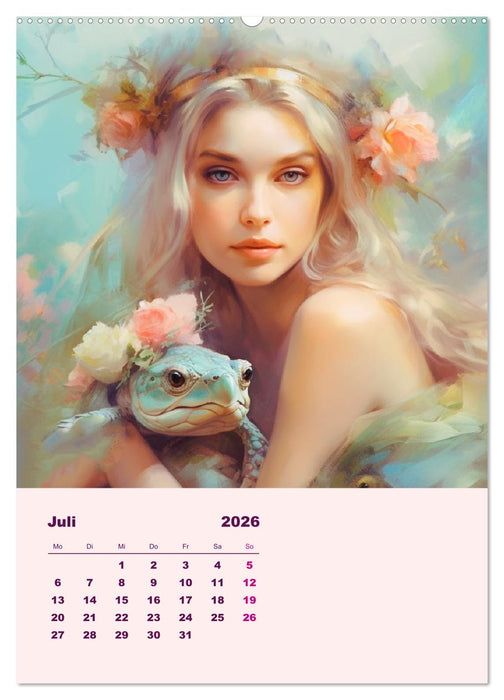 Elfen mit Krafttieren. Zauberhafte Lichtwesen (CALVENDO Premium Wandkalender 2026)