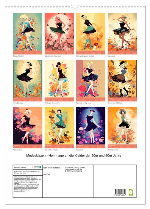 Modeskizzen - Hommage an die Kleider der 50er und 60er Jahre (CALVENDO Wandkalender 2026)
