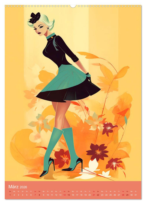 Modeskizzen - Hommage an die Kleider der 50er und 60er Jahre (CALVENDO Wandkalender 2026)