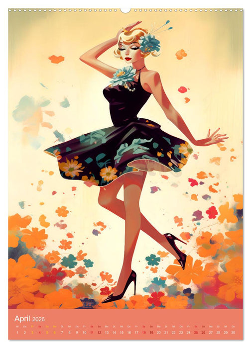 Modeskizzen - Hommage an die Kleider der 50er und 60er Jahre (CALVENDO Wandkalender 2026)