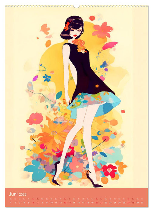 Modeskizzen - Hommage an die Kleider der 50er und 60er Jahre (CALVENDO Wandkalender 2026)