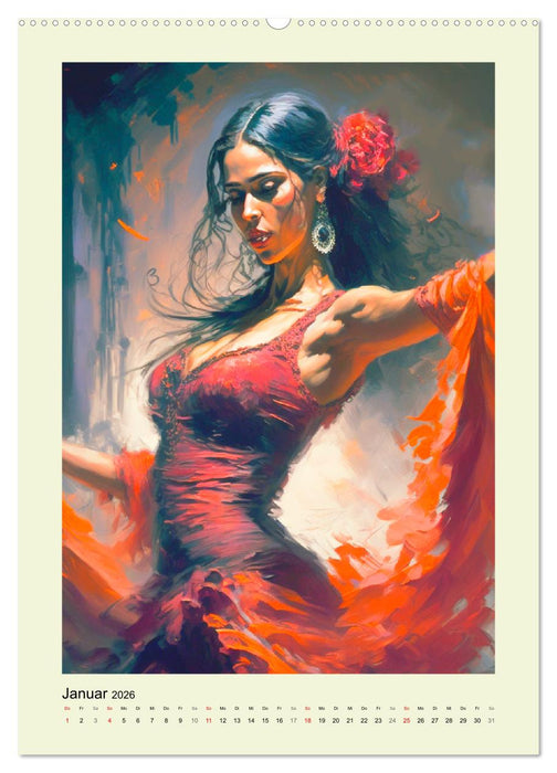 Flamenco. Anmutige Tänzerinnen. Illustrationen (CALVENDO Premium Wandkalender 2026)
