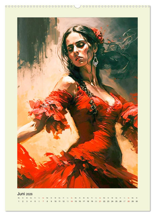 Flamenco. Anmutige Tänzerinnen. Illustrationen (CALVENDO Premium Wandkalender 2026)