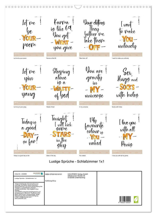 Lustige Sprüche - Schlafzimmer 1x1 (CALVENDO Wandkalender 2026)