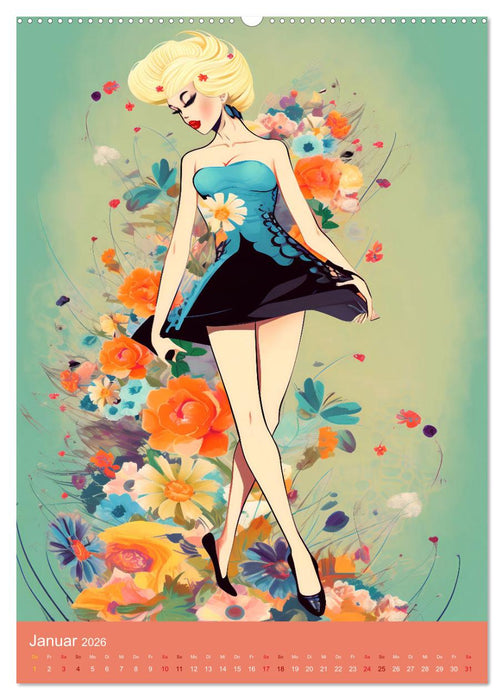 Modeskizzen - Hommage an die Kleider der 50er und 60er Jahre (CALVENDO Premium Wandkalender 2026)