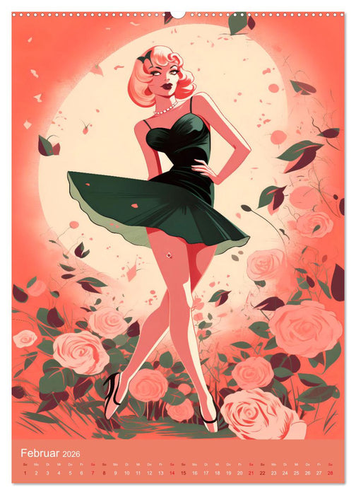 Modeskizzen - Hommage an die Kleider der 50er und 60er Jahre (CALVENDO Premium Wandkalender 2026)