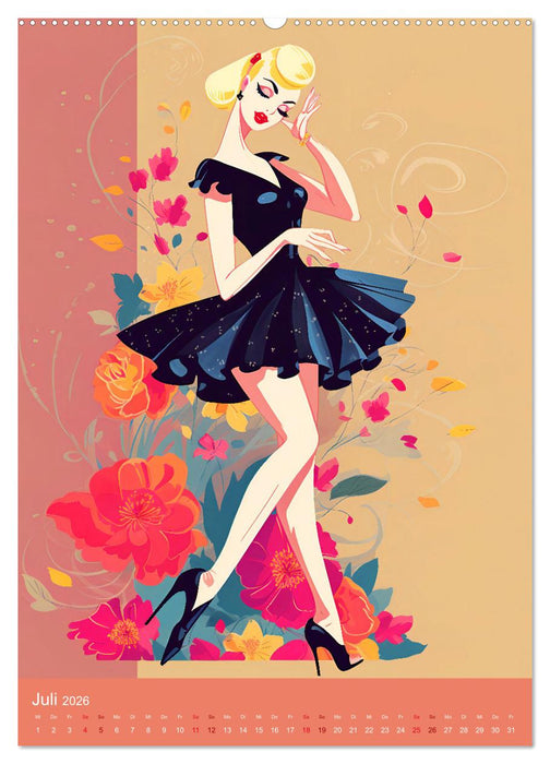 Modeskizzen - Hommage an die Kleider der 50er und 60er Jahre (CALVENDO Premium Wandkalender 2026)