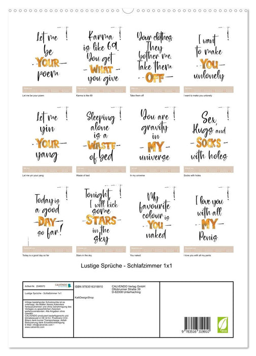 Lustige Sprüche - Schlafzimmer 1x1 (CALVENDO Premium Wandkalender 2026)