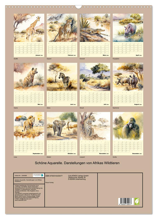 Schöne Aquarelle. Darstellungen von Afrikas Wildtieren (CALVENDO Wandkalender 2026)