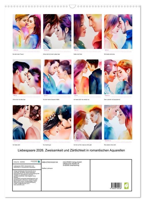 Liebespaare 2026. Zweisamkeit und Zärtlichkeit in romantischen Aquarellen (CALVENDO Wandkalender 2026)