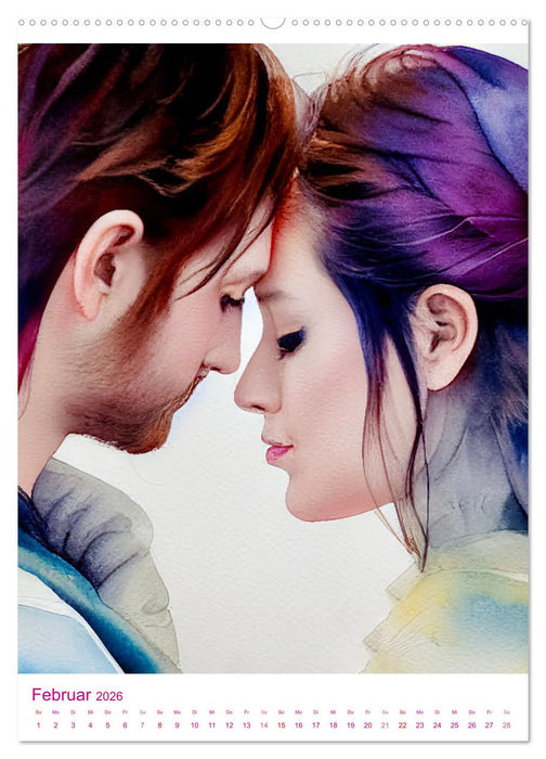 Liebespaare 2026. Zweisamkeit und Zärtlichkeit in romantischen Aquarellen (CALVENDO Wandkalender 2026)