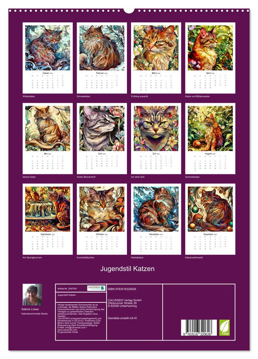 Jugendstil Katzen (CALVENDO Premium Wandkalender 2026)