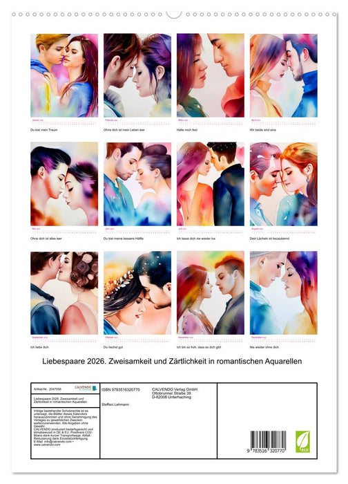 Liebespaare 2026. Zweisamkeit und Zärtlichkeit in romantischen Aquarellen (CALVENDO Premium Wandkalender 2026)