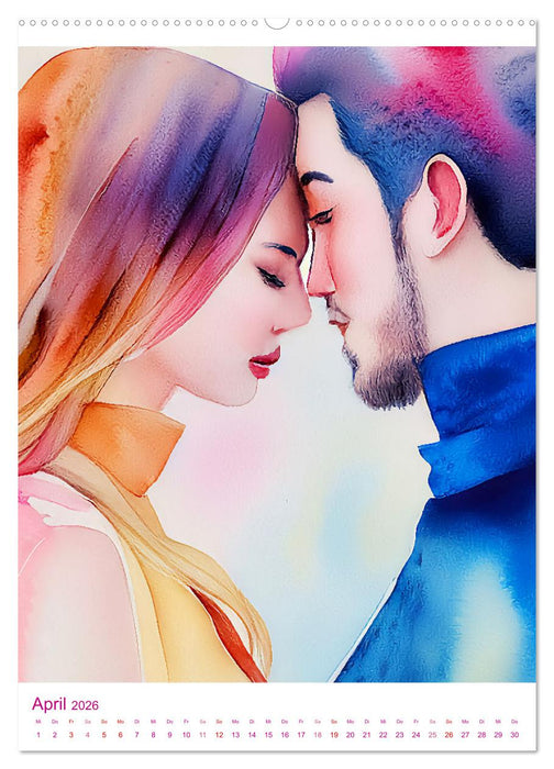 Liebespaare 2026. Zweisamkeit und Zärtlichkeit in romantischen Aquarellen (CALVENDO Premium Wandkalender 2026)