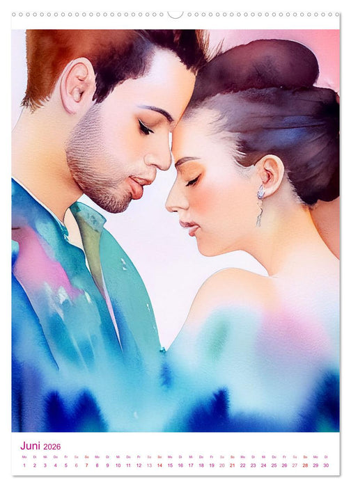 Liebespaare 2026. Zweisamkeit und Zärtlichkeit in romantischen Aquarellen (CALVENDO Premium Wandkalender 2026)