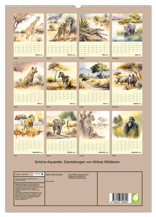Schöne Aquarelle. Darstellungen von Afrikas Wildtieren (CALVENDO Premium Wandkalender 2026)