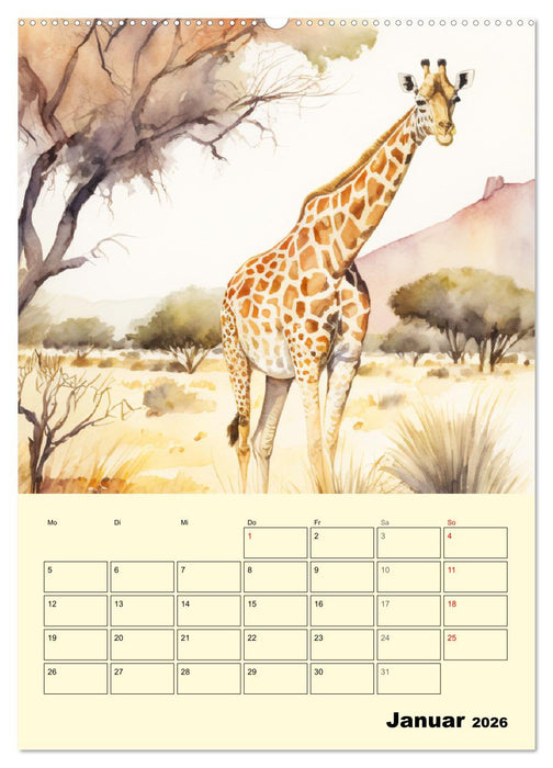 Schöne Aquarelle. Darstellungen von Afrikas Wildtieren (CALVENDO Premium Wandkalender 2026)