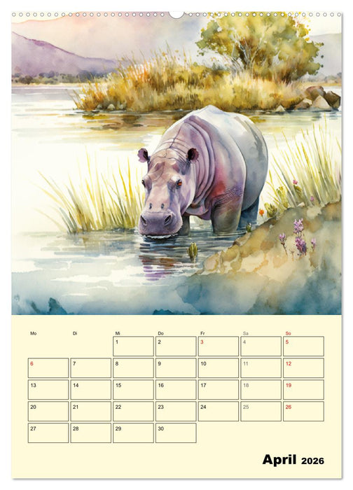 Schöne Aquarelle. Darstellungen von Afrikas Wildtieren (CALVENDO Premium Wandkalender 2026)