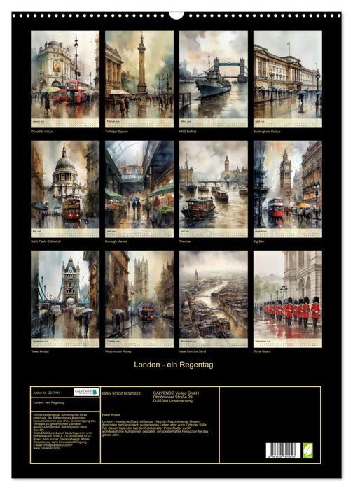 London - ein Regentag (CALVENDO Wandkalender 2026)