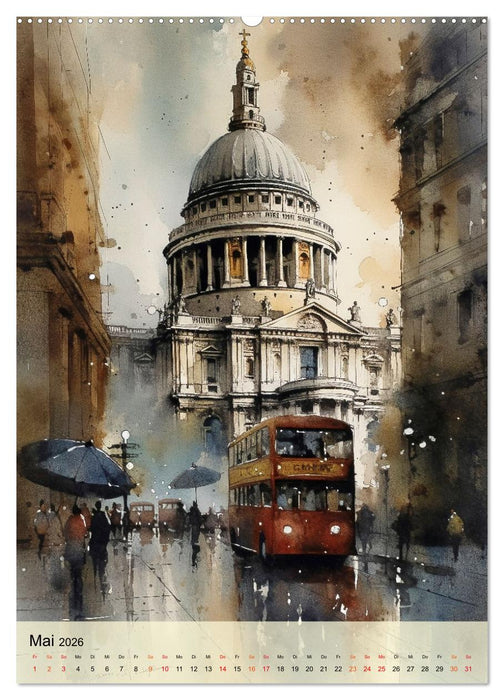 London - ein Regentag (CALVENDO Wandkalender 2026)