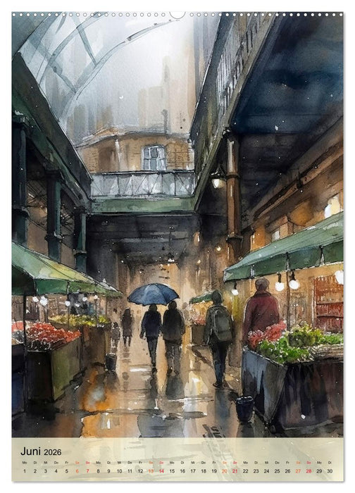 London - ein Regentag (CALVENDO Wandkalender 2026)