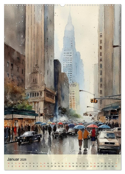 New York - ein Regentag (CALVENDO Wandkalender 2026)