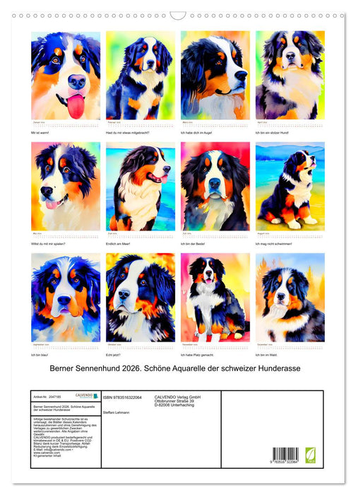 Berner Sennenhund 2026. Schöne Aquarelle der schweizer Hunderasse (CALVENDO Wandkalender 2026)