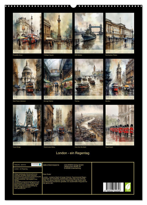 London - ein Regentag (CALVENDO Premium Wandkalender 2026)