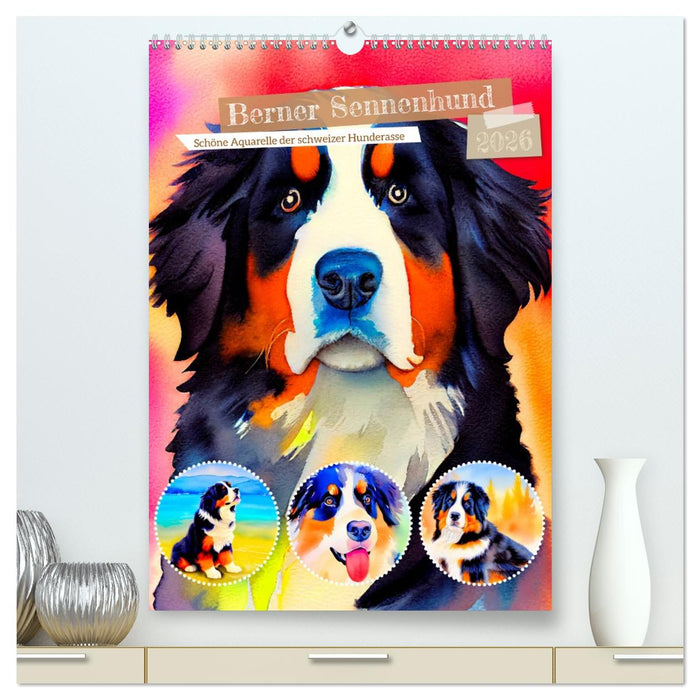 Berner Sennenhund 2026. Schöne Aquarelle der schweizer Hunderasse (CALVENDO Premium Wandkalender 2026)