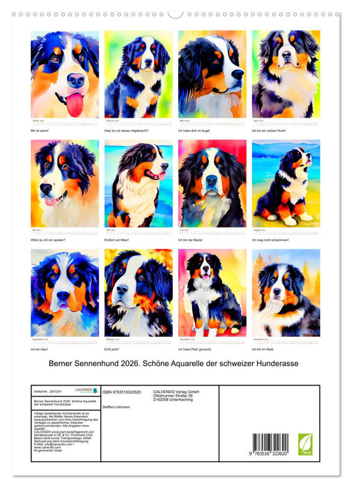Berner Sennenhund 2026. Schöne Aquarelle der schweizer Hunderasse (CALVENDO Premium Wandkalender 2026)