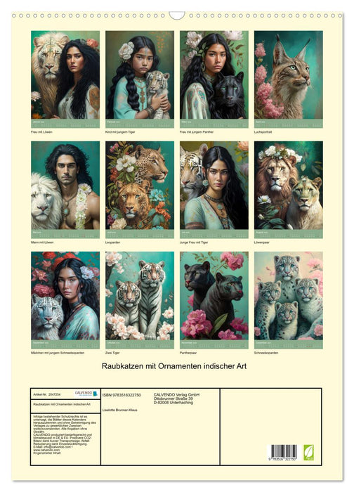 Raubkatzen mit Ornamenten indischer Art (CALVENDO Wandkalender 2026)