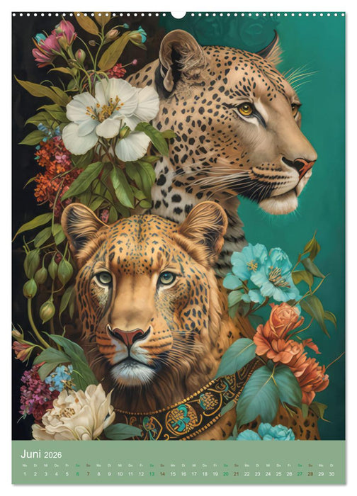 Raubkatzen mit Ornamenten indischer Art (CALVENDO Wandkalender 2026)