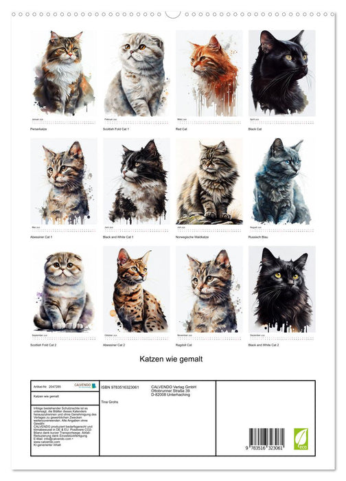 Katzen wie gemalt (CALVENDO Premium Wandkalender 2026)