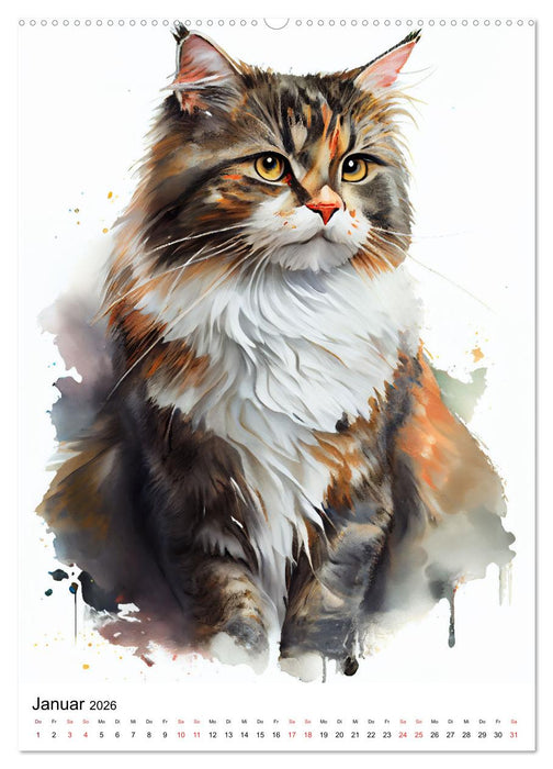 Katzen wie gemalt (CALVENDO Premium Wandkalender 2026)