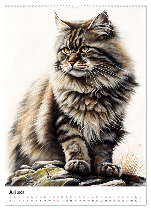 Katzen wie gemalt (CALVENDO Premium Wandkalender 2026)