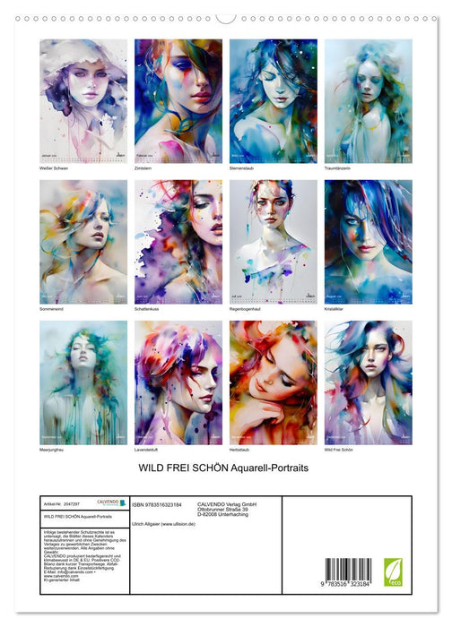 WILD FREI SCHÖN Aquarell-Portraits (CALVENDO Premium Wandkalender 2026)