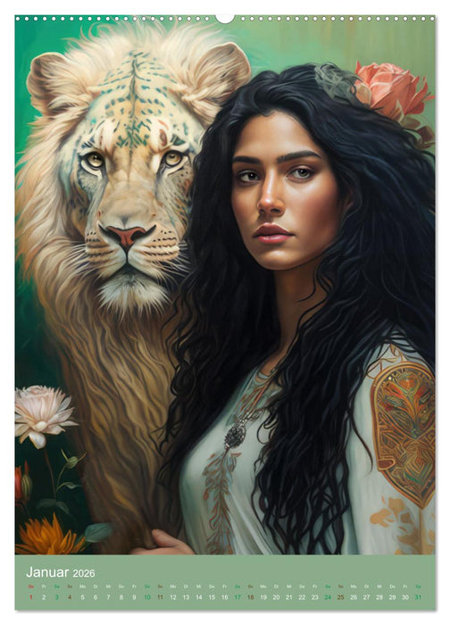 Raubkatzen mit Ornamenten indischer Art (CALVENDO Premium Wandkalender 2026)