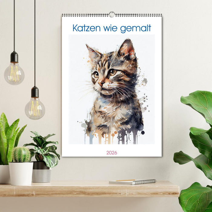 Katzen wie gemalt (CALVENDO Wandkalender 2026)