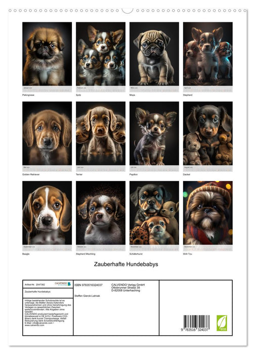 Zauberhafte Hundebabys (CALVENDO Premium Wandkalender 2026)